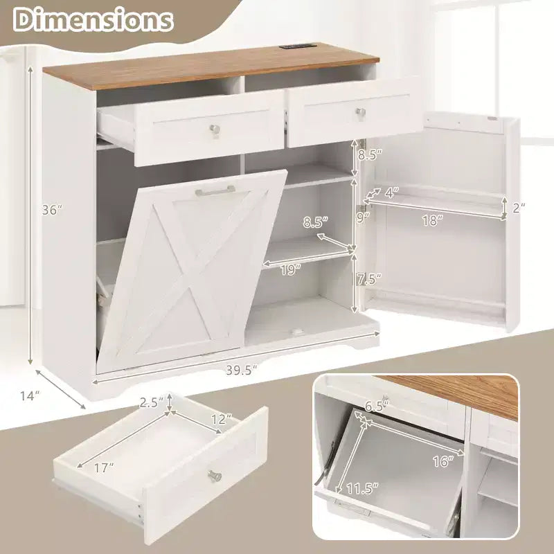 Meuble de poubelle basculante avec prises de courant