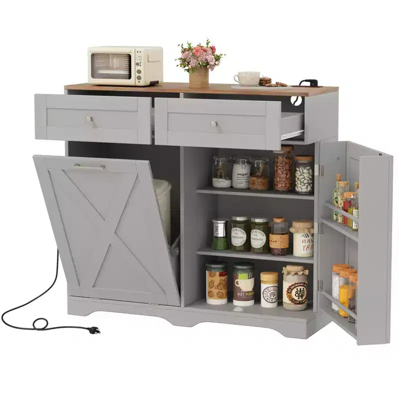 Meuble de poubelle basculante avec prises de courant
