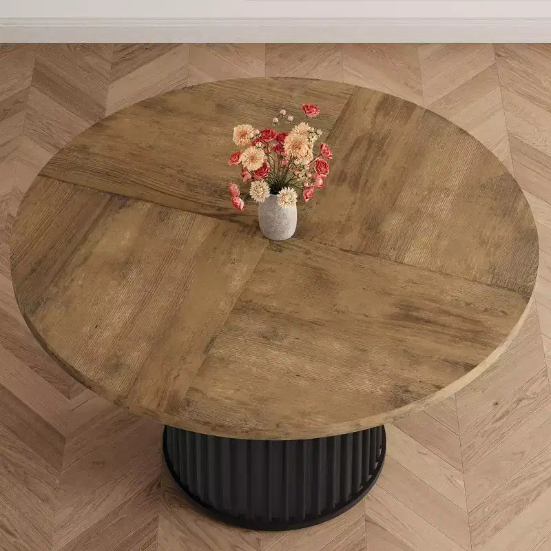 Table à manger ronde 47" pour 4-6 personnes, table de salle à manger avec piétement métallique ondulé robuste, table de cuisine ronde style ferme