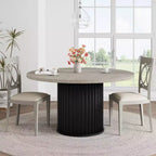 47 Round Dining Table for 4-6 People, Dining Room Table with Sturdy Waveform Metal Pedestal Base, Farmhouse Circle Kitchen Table
