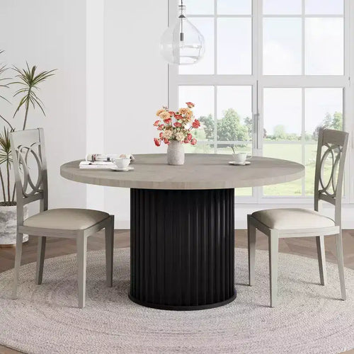 47 Round Dining Table for 4-6 People, Dining Room Table with Sturdy Waveform Metal Pedestal Base, Farmhouse Circle Kitchen Table