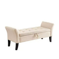 Furniliving 51.5 Bed Bench with Storage, Upholstered Velvet Tufted, with Solid Black Wooden Legs, For Bedroom/Entryway