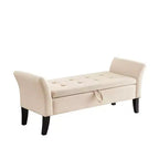 Furniliving 51.5 Bed Bench with Storage, Upholstered Velvet Tufted, with Solid Black Wooden Legs, For Bedroom/Entryway