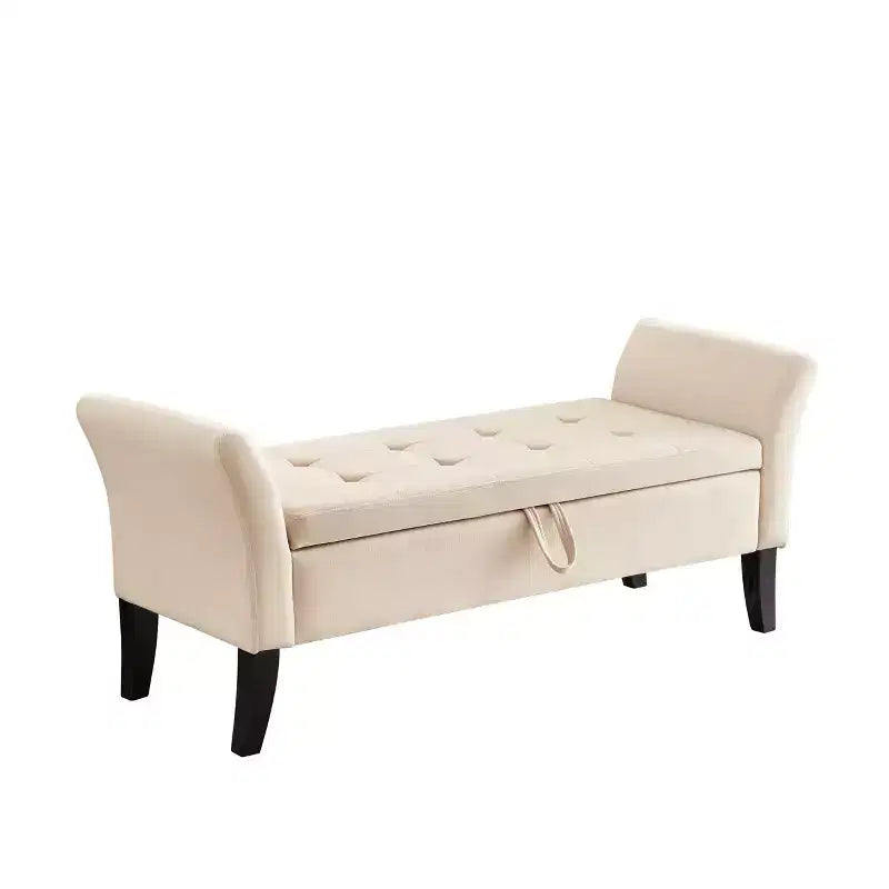 Furniliving 51.5 Bed Bench with Storage, Upholstered Velvet Tufted, with Solid Black Wooden Legs, For Bedroom/Entryway