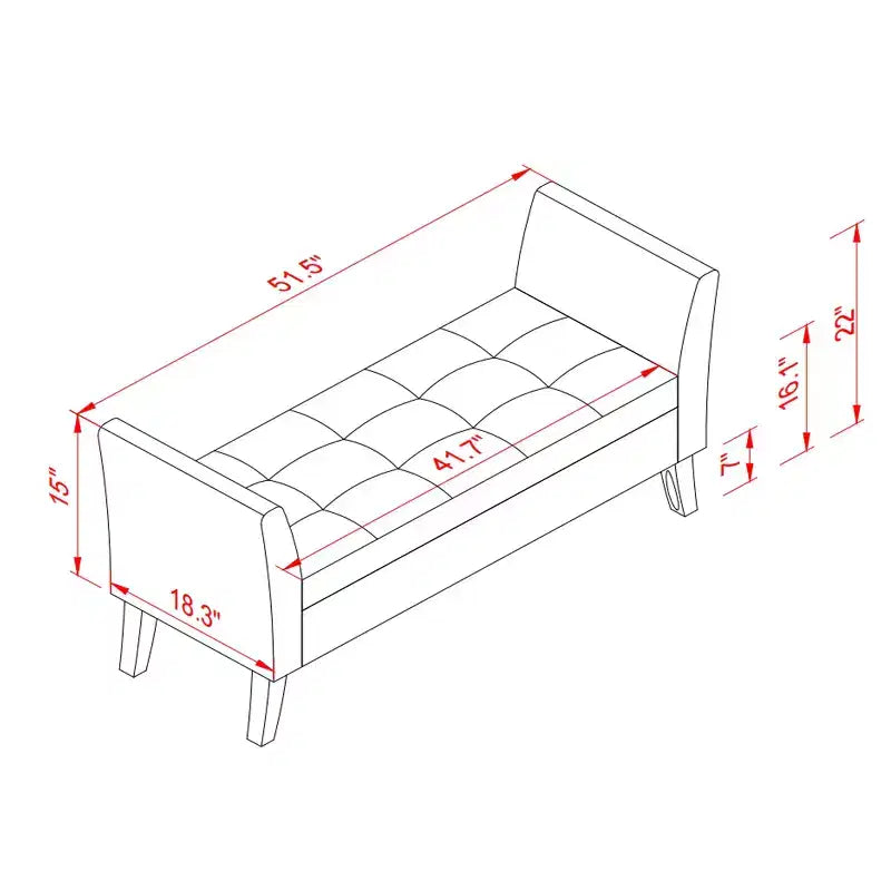 Banc de lit de 130,8 cm avec rangement