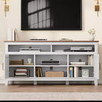 Meuble TV moderne pour téléviseur de 65 pouces, meuble à double porte semi-ouvert avec étagères réglables, meuble TV marron avec 8 compartiments de rangement