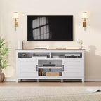 Meuble TV moderne pour téléviseur de 65 pouces, meuble à double porte semi-ouvert avec étagères réglables, meuble TV marron avec 8 compartiments de rangement