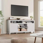 Meuble TV moderne pour téléviseur de 65 pouces, meuble à double porte semi-ouvert avec étagères réglables, meuble TV marron avec 8 compartiments de rangement