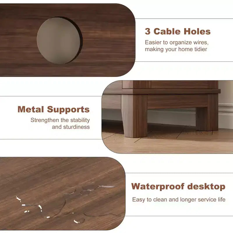 Meuble TV moderne pour téléviseur de 65 pouces, meuble à double porte semi-ouvert avec étagères réglables, meuble TV marron avec 8 compartiments de rangement