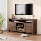 Meuble TV moderne pour téléviseur de 65 pouces, meuble à double porte semi-ouvert avec étagères réglables, meuble TV marron avec 8 compartiments de rangement