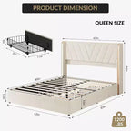 Cadre de lit rembourré, lit queen-size avec 4 tiroirs de rangement, plateforme en velours avec tête de lit à oreilles, sommier tapissier non requis, silencieux, montage facile