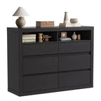 Commode 6 tiroirs pour chambre à coucher, commode moderne de style milieu de siècle avec 2 étagères ouvertes, commode double en bois de 119 cm de large, meuble TV pour placard, salon
