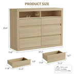 Commode 6 tiroirs pour chambre à coucher, commode moderne de style milieu de siècle avec 2 étagères ouvertes, commode double en bois de 119 cm de large, meuble TV pour placard, salon