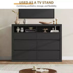 Commode 6 tiroirs pour chambre à coucher, commode moderne de style milieu de siècle avec 2 étagères ouvertes, commode double en bois de 119 cm de large, meuble TV pour placard, salon