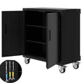 Garvee Tool Cabinet, 35.4 inch Metal Storage Cabinet with Wheels and Lock for Garage, Black