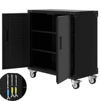 Garvee Tool Cabinet, 35.4 inch Metal Storage Cabinet with Wheels and Lock for Garage, Black