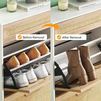 Meuble à chaussures en rotin de style rustique - Étagère à chaussures étroite à 3 niveaux avec 3 tiroirs et étagères réglables