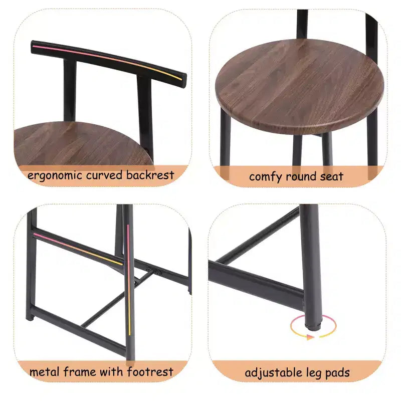Tabourets de bar hauteur comptoir, lot de 3
