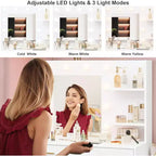 Coiffeuse de maquillage 61 po avec miroir et lumières, 8 grands tiroirs et 2 étagères, 3 modes d'éclairage, luminosité réglable