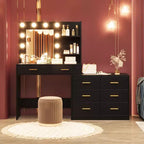 61 Makeup Vanity Desk with Mirror & Lights, 8 Wide Drawers & 2 Shelves, 3 Lighting Modes, Adjustable Brightness