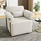 TUYOHW Square Swivel Accent Chair,Fluffy Fabric Upholstered Chair with Golden Metal Legs,Pocket Spring Cushion,Lounge Chair for Living Room,Bedroom