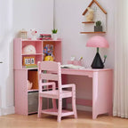 Bureau d'angle pour enfants, ensemble bureau et chaise pour enfants, table d'étude en forme de L pour enfants avec tableau d'affichage, étagères ouvertes, armoires de rangement et tiroirs en tissu