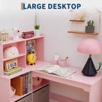 Bureau d'angle pour enfants, ensemble bureau et chaise pour enfants, table d'étude en forme de L pour enfants avec tableau d'affichage, étagères ouvertes, armoires de rangement et tiroirs en tissu