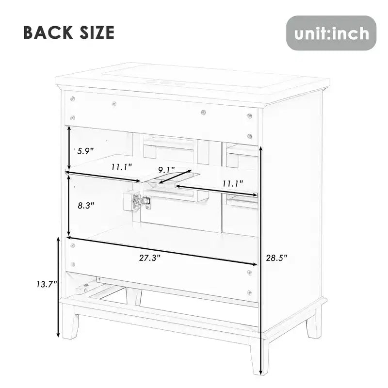 Meuble-lavabo de salle de bain 30 pouces avec lavabo intégré, armoire de salle de bain multifonctionnelle avec portes et tiroir noir