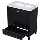 Meuble-lavabo de salle de bain 30 pouces avec lavabo intégré, armoire de salle de bain multifonctionnelle avec portes et tiroir noir