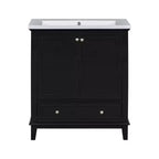 Meuble-lavabo de salle de bain 30 pouces avec lavabo intégré, armoire de salle de bain multifonctionnelle avec portes et tiroir noir