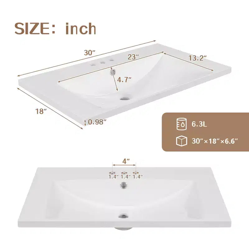Meuble-lavabo de salle de bain 30 pouces avec lavabo intégré, armoire de salle de bain multifonctionnelle avec portes et tiroir noir