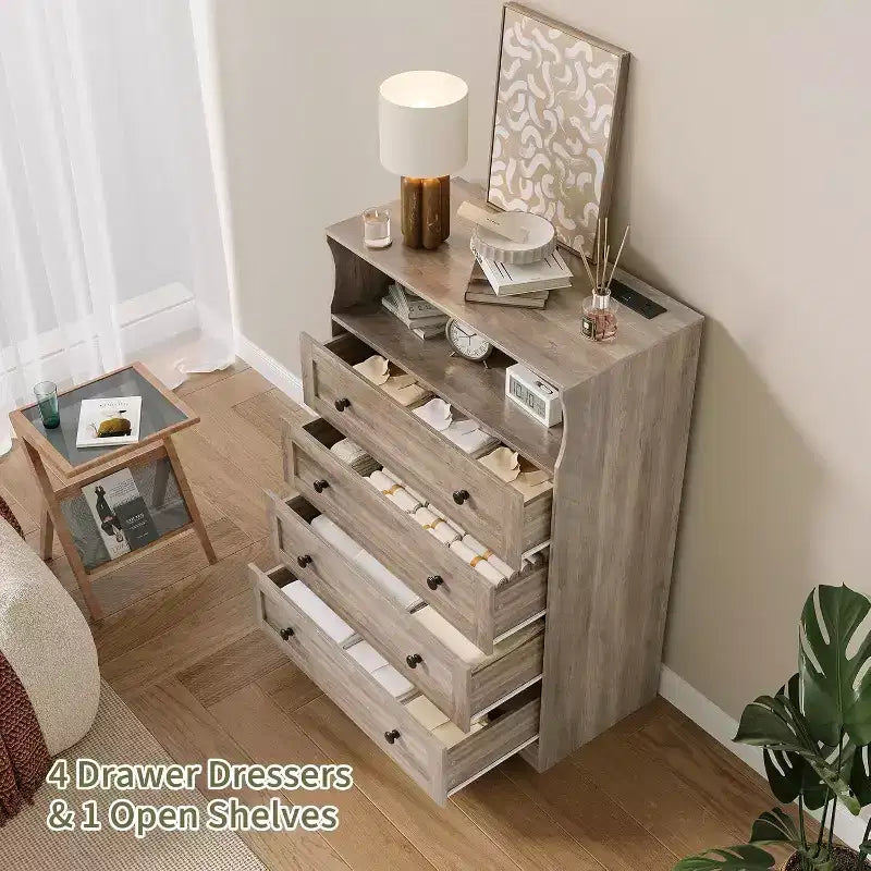 Commode en bois à 4 tiroirs pour chambre à coucher, table de chevet moderne, meuble de rangement en bois pour salon, couloir, placard