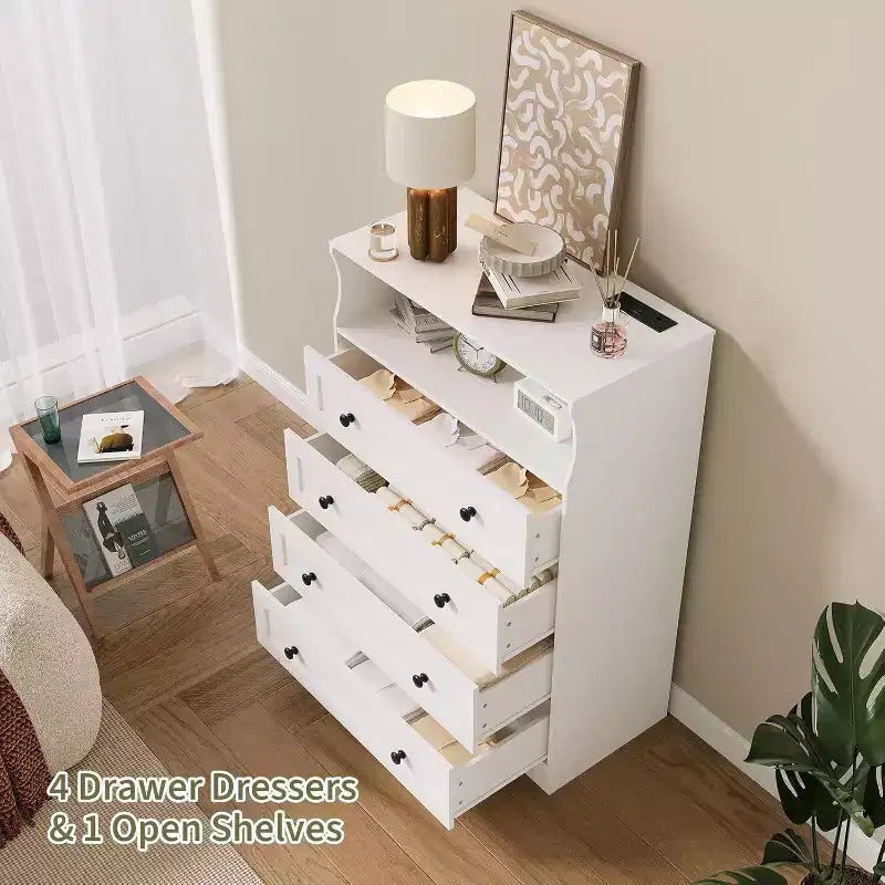 Commode en bois à 4 tiroirs pour chambre à coucher, table de chevet moderne, meuble de rangement en bois pour salon, couloir, placard