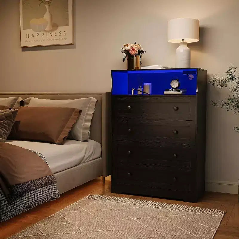Commode en bois à 4 tiroirs pour chambre à coucher, table de chevet moderne, meuble de rangement en bois pour salon, couloir, placard