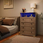 Commode en bois à 4 tiroirs pour chambre à coucher, table de chevet moderne, meuble de rangement en bois pour salon, couloir, placard