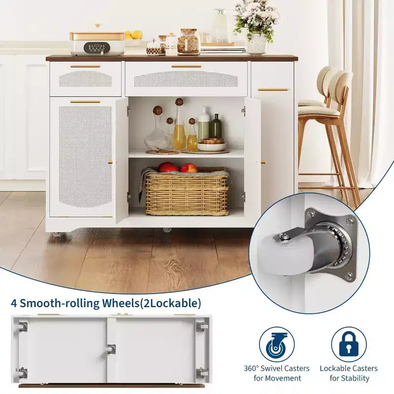 53 Îlot de cuisine avec abattant, Desserte de cuisine roulante sur roulettes, Meuble poubelle inclinable avec tiroirs, Étagère à épices pour salon