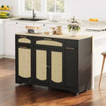 53 Kitchen Island With Drop Leaf, Rolling Kitchen Island Table on Wheels, Tilt Out Trash Can Cabinet with Drawers, Spice Rack for Living Room