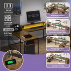 Bureau d'angle en U avec tiroirs, bureau d'ordinateur, bureau de travail avec support d'écran et étagères de rangement, marron