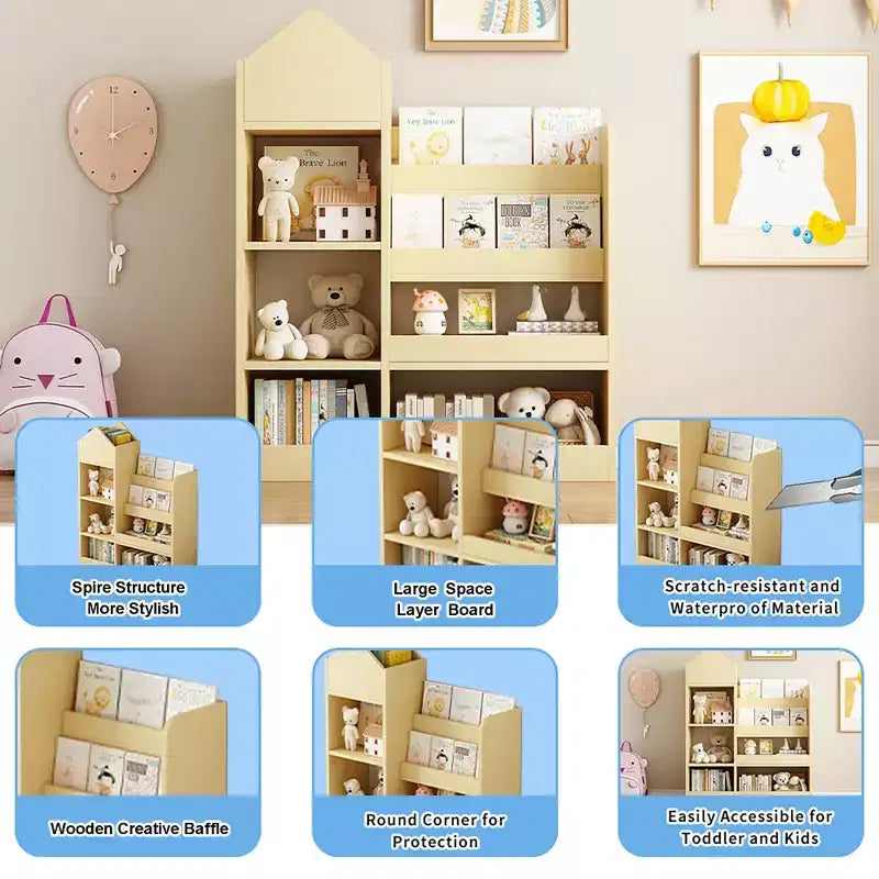 Étagère à Livres pour Enfants en Bois avec 6 Compartiments