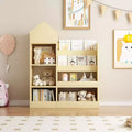 TUYOHW Wood Kids Bookshelf with 6 Compartments 2 Baskets Bins,Toy Storage Organizer for Bedroom,Nursery,Hallway,Living Room,Playroom