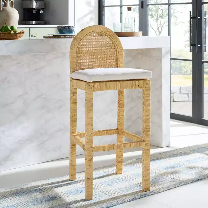 Tabouret de bar rond en rotin
