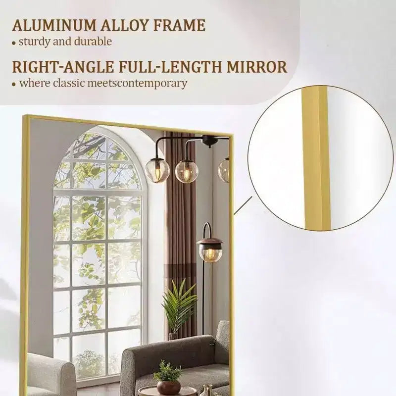Grands miroirs muraux 65x24 pouces, miroir pleine longueur avec support, cadre en alliage d'aluminium doré, miroir sur pied pour chambre et salon