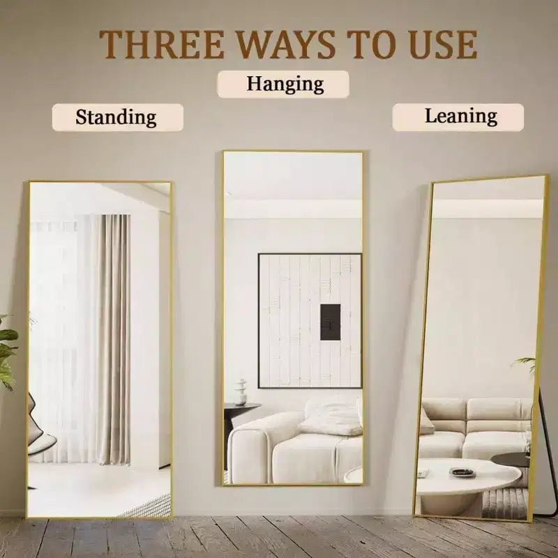 Grands miroirs muraux 65x24 pouces, miroir pleine longueur avec support, cadre en alliage d'aluminium doré, miroir sur pied pour chambre et salon