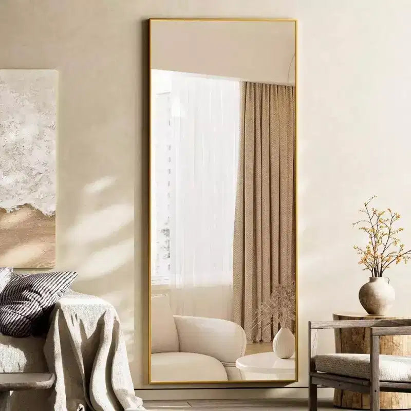 Grands miroirs muraux 65x24 pouces, miroir pleine longueur avec support, cadre en alliage d'aluminium doré, miroir sur pied pour chambre et salon