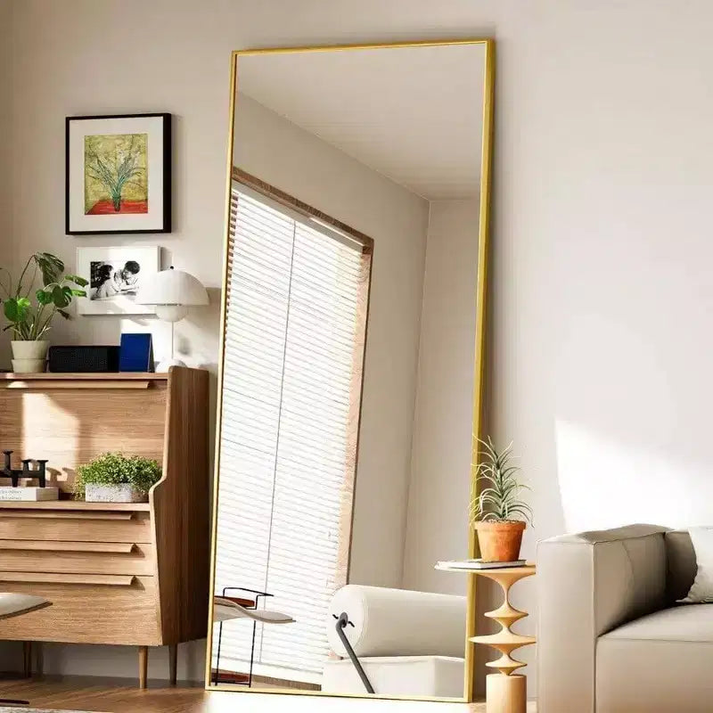 Grands miroirs muraux 65x24 pouces, miroir pleine longueur avec support, cadre en alliage d'aluminium doré, miroir sur pied pour chambre et salon