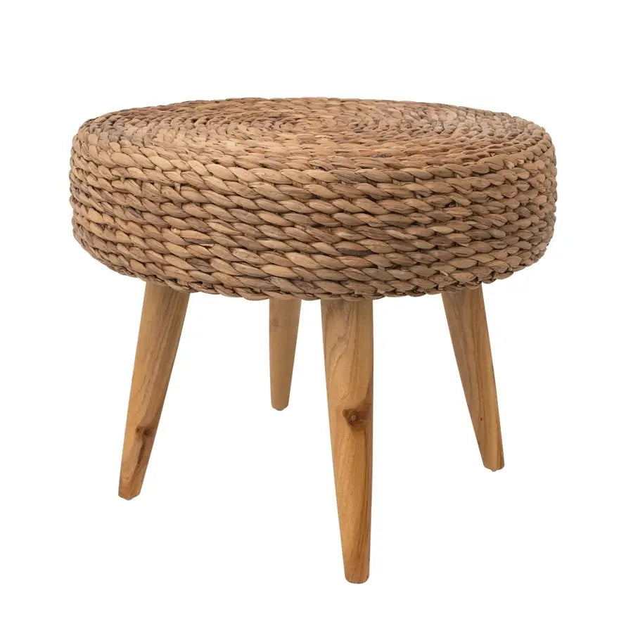 Tabouret en Jacinthe et Teck Tressé à la Main