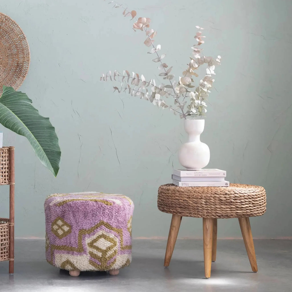 Tabouret en Jacinthe et Teck Tressé à la Main