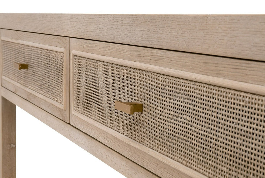 Console d'entrée deux tiroirs en rotin