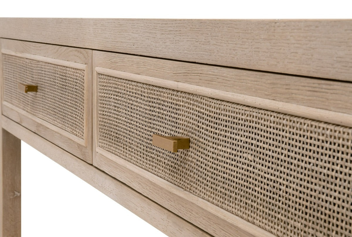 Console d'entrée deux tiroirs en rotin